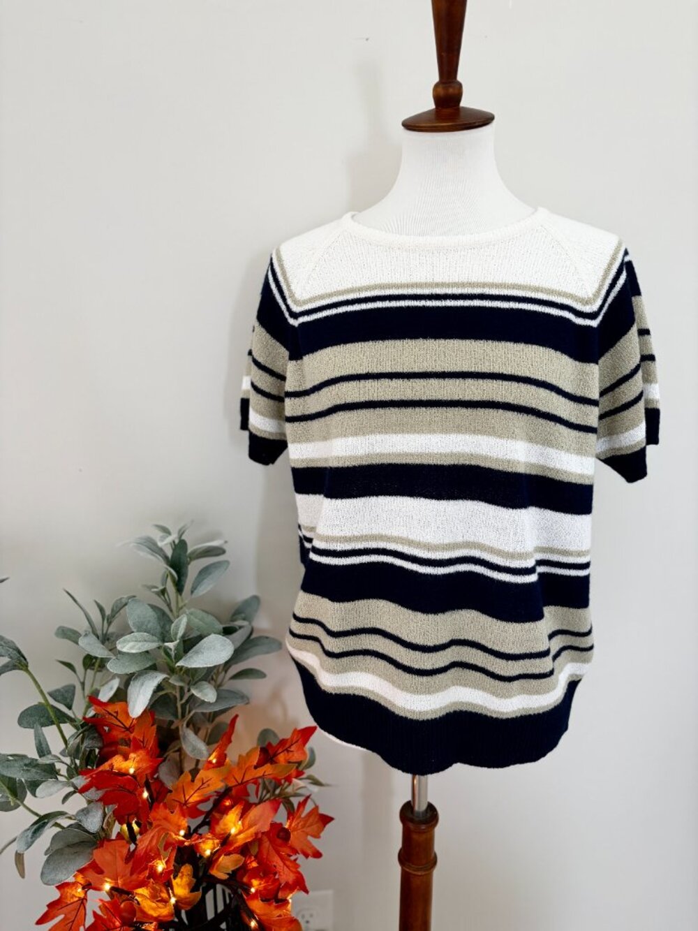 Vintage Striped Short Sleeve Sweater Top